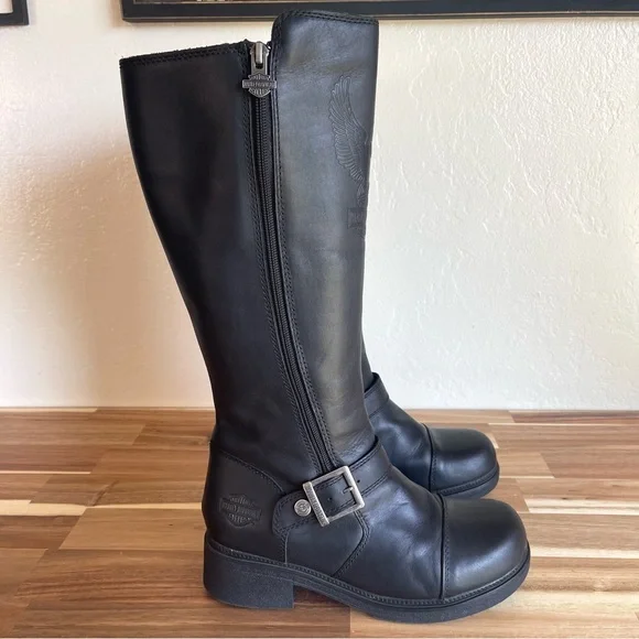 Harley-Davison Women’s Hetcheson Black Leather Moto Riding Boots Sz 8